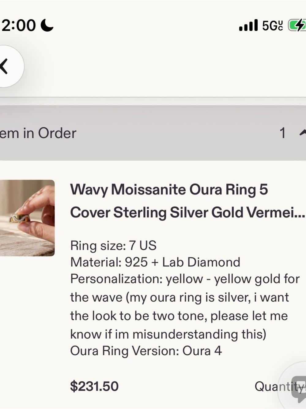 Wavy Moissanite Oura Ring 4 in Silver and Gold - Size 7